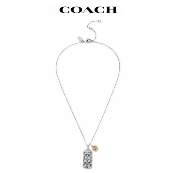 🩶COACH QUILTED LOGO TAG PENDANT NECKLACE - Picture 5 of 7